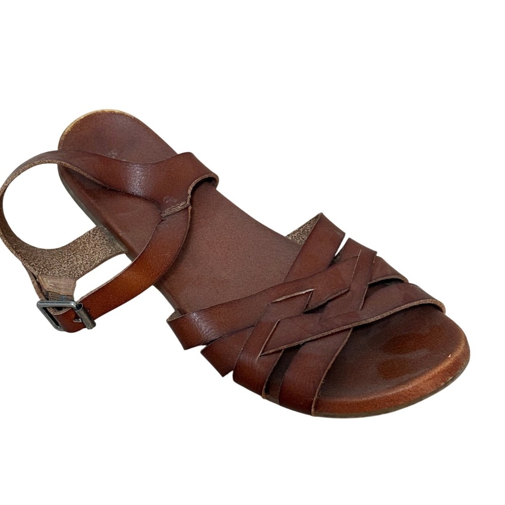 MIA Womens Braided Leather Ankle Strap Sandals 8.5 Brown Boho Cottagecore Flat